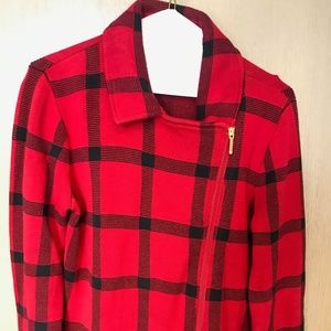 Chaps Red & Black Plaid Zip Up Jacket